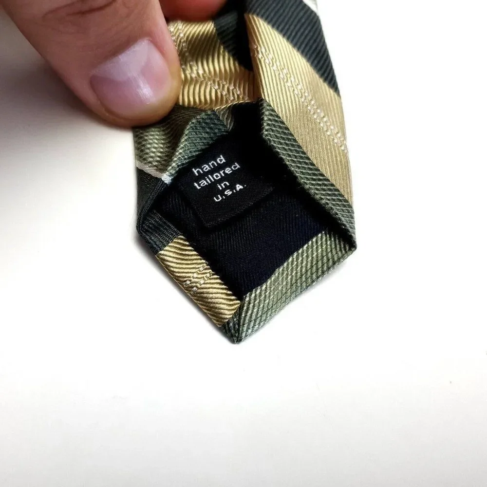 Murano Woven Green Tan Striped Long Silk Tie‎